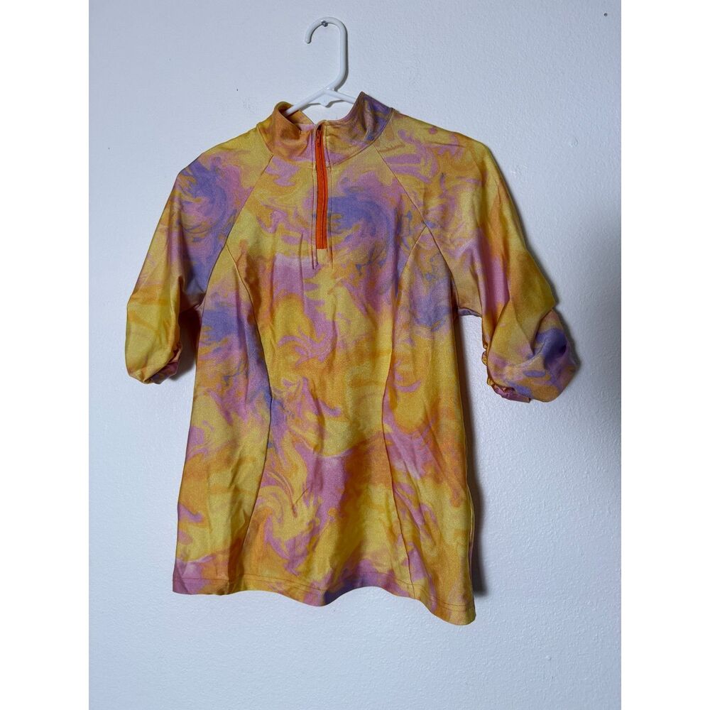 Tzu Tzu Sport Womens S Multicolor Abstract 3/4 Zip Golf Top Ruched